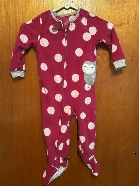 Carter's Pink Polka Dot Footed Fleece One-Piece